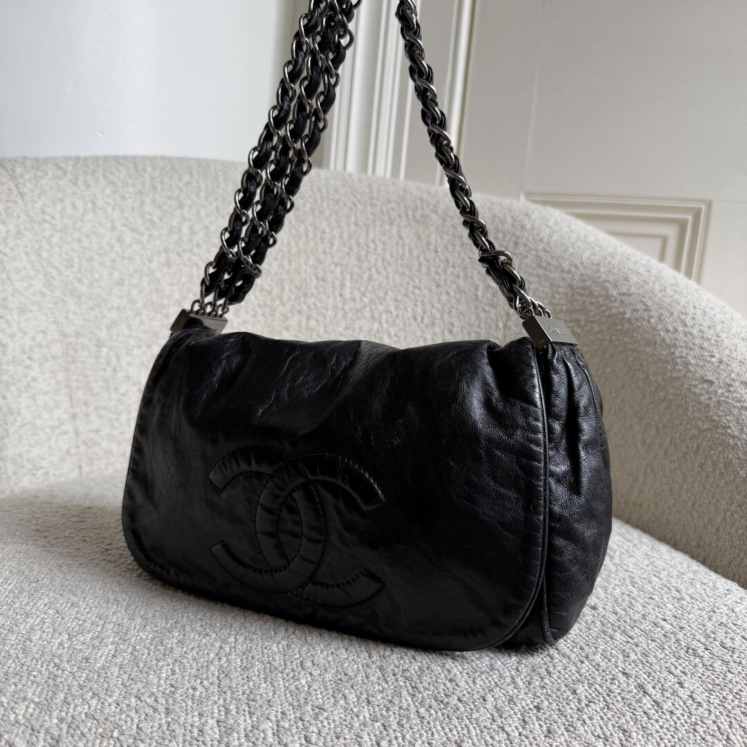 2006 Chanel Rock & Chain Black Leather Flap Shoulder Bag