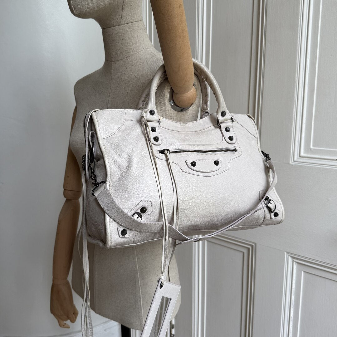 2010 Balenciaga The City Leather White Handbag