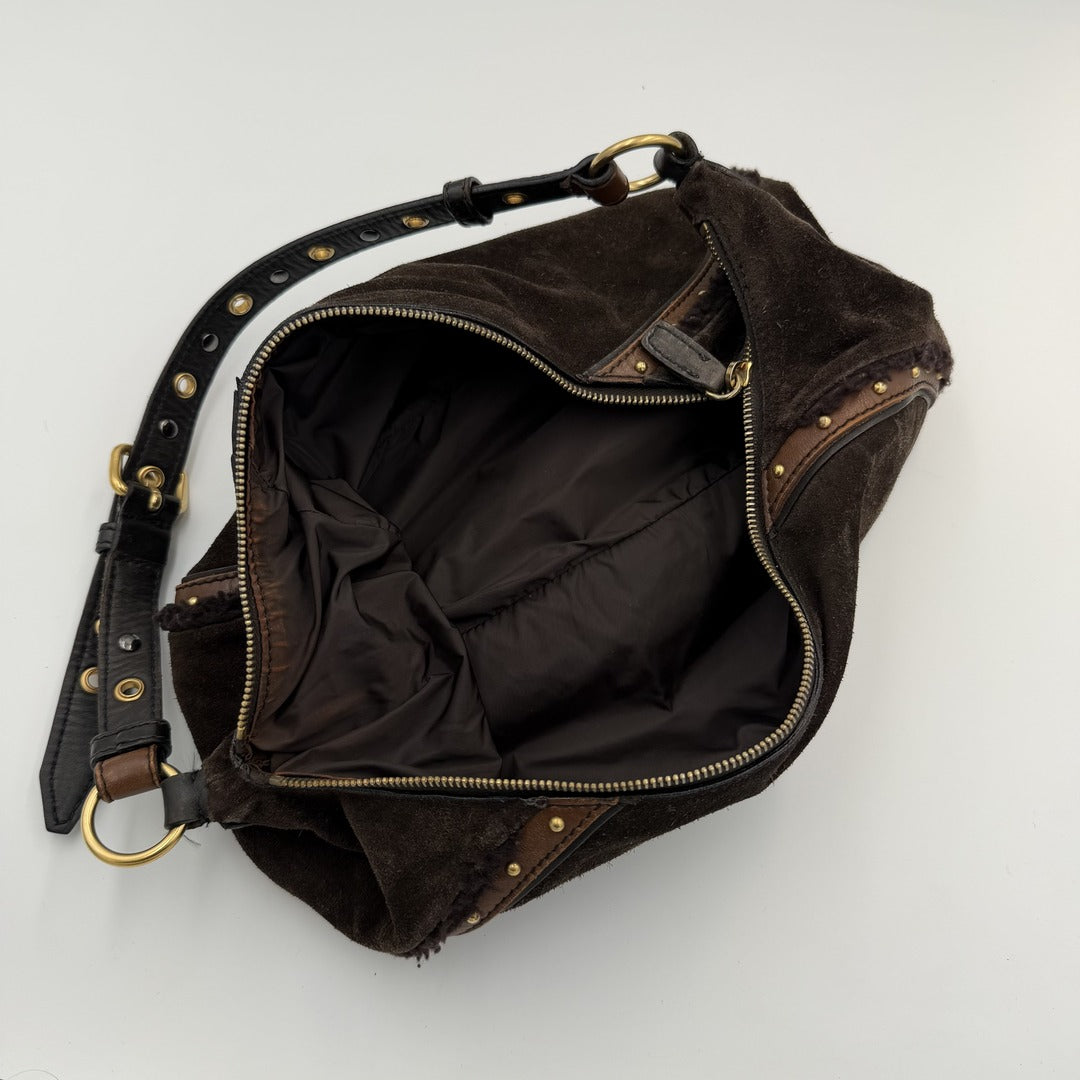 RARE Archive Miu Miu Studded Suede Brown Shoulder Bag