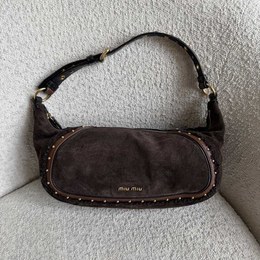 RARE Archive Miu Miu Studded Suede Brown Shoulder Bag