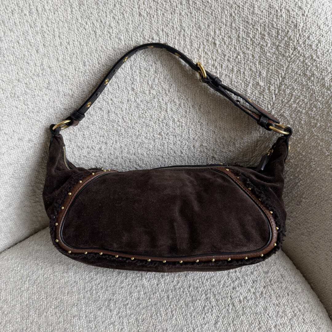RARE Archive Miu Miu Studded Suede Brown Shoulder Bag