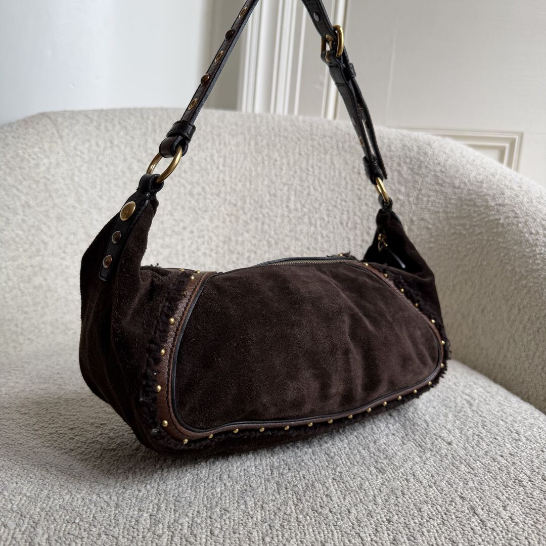 RARE Archive Miu Miu Studded Suede Brown Shoulder Bag