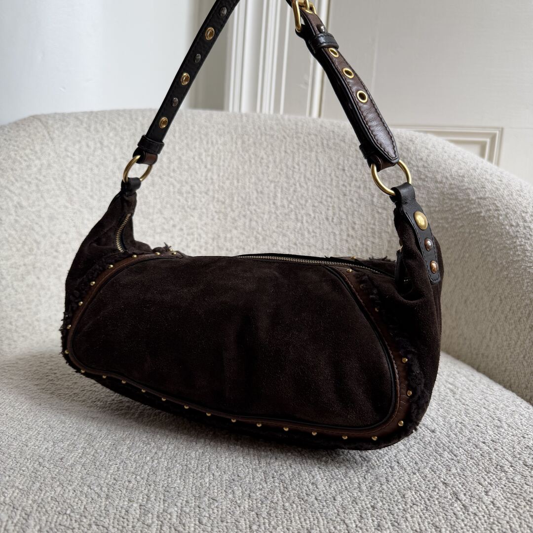 RARE Archive Miu Miu Studded Suede Brown Shoulder Bag