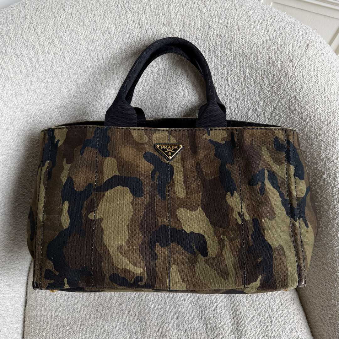 2011 Prada Canvas Camouflage Canapa Tote Bag