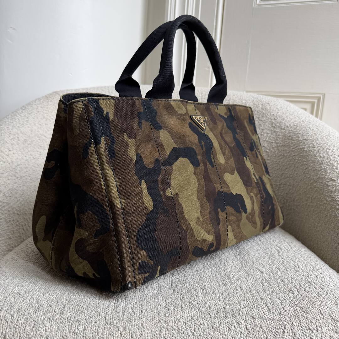 2011 Prada Canvas Camouflage Canapa Tote Bag
