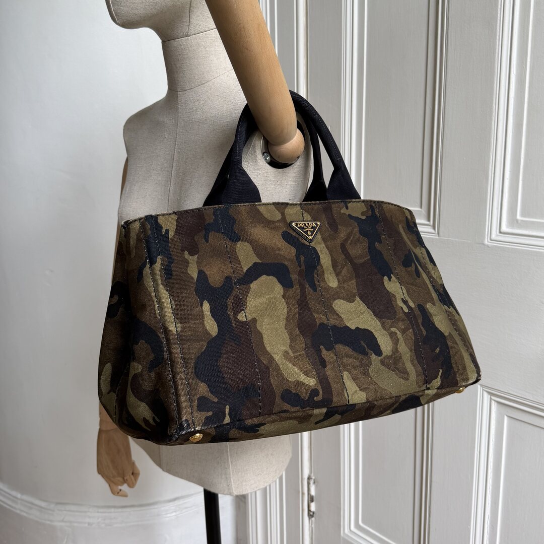 2011 Prada Canvas Camouflage Canapa Tote Bag