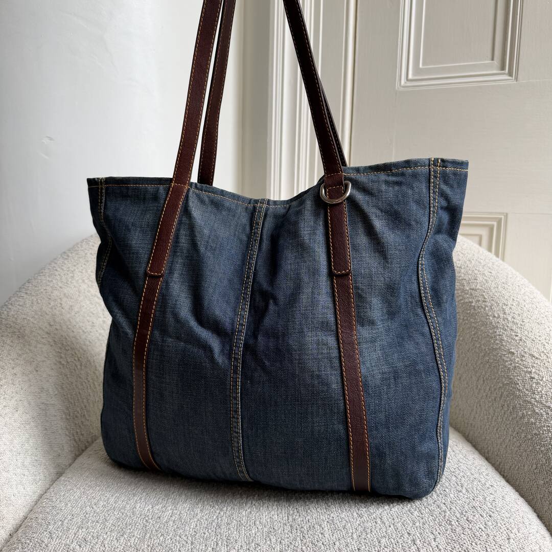 Archive Miu Miu Blue Denim Tote Bag