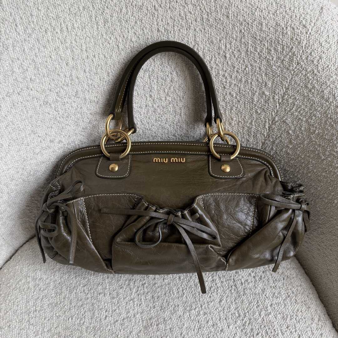 Miu Miu Bow Tassel Leather Green Shoulder Bag