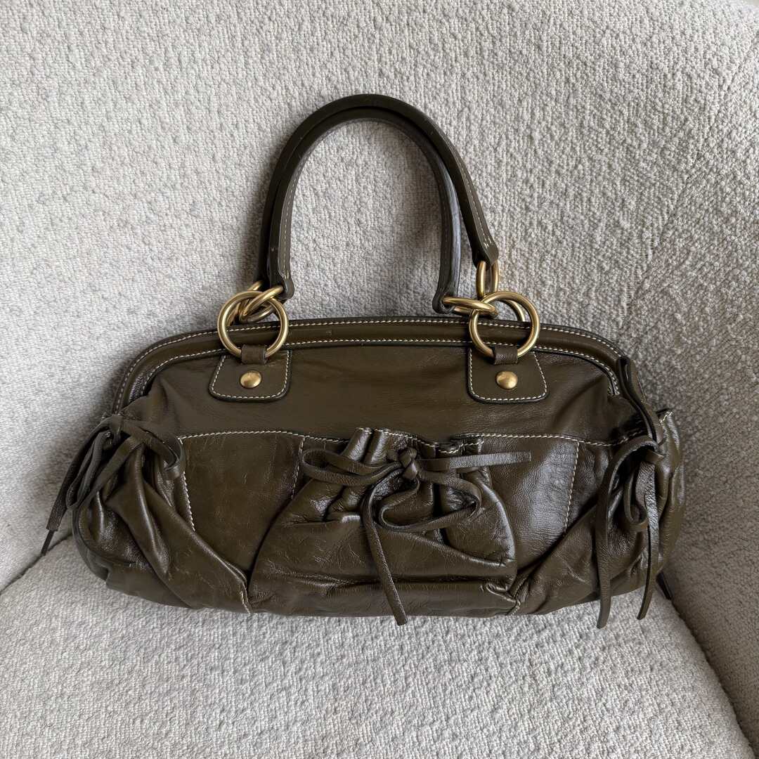 Miu Miu Bow Tassel Leather Green Shoulder Bag