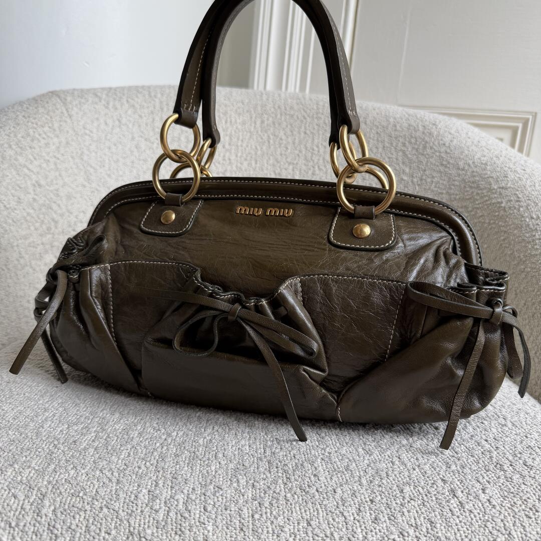 Miu Miu Bow Tassel Leather Green Shoulder Bag