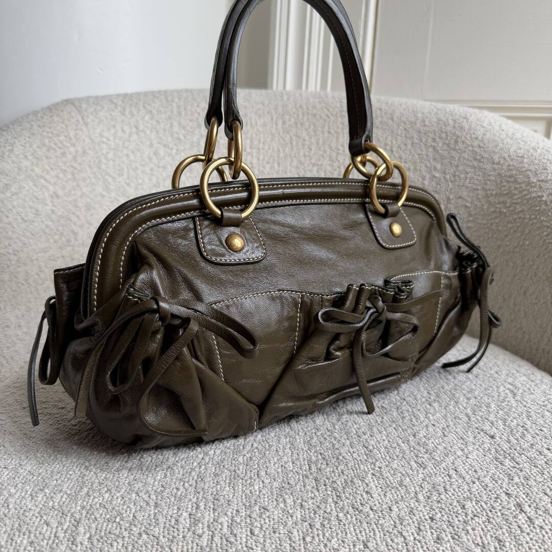 Miu Miu Bow Tassel Leather Green Shoulder Bag