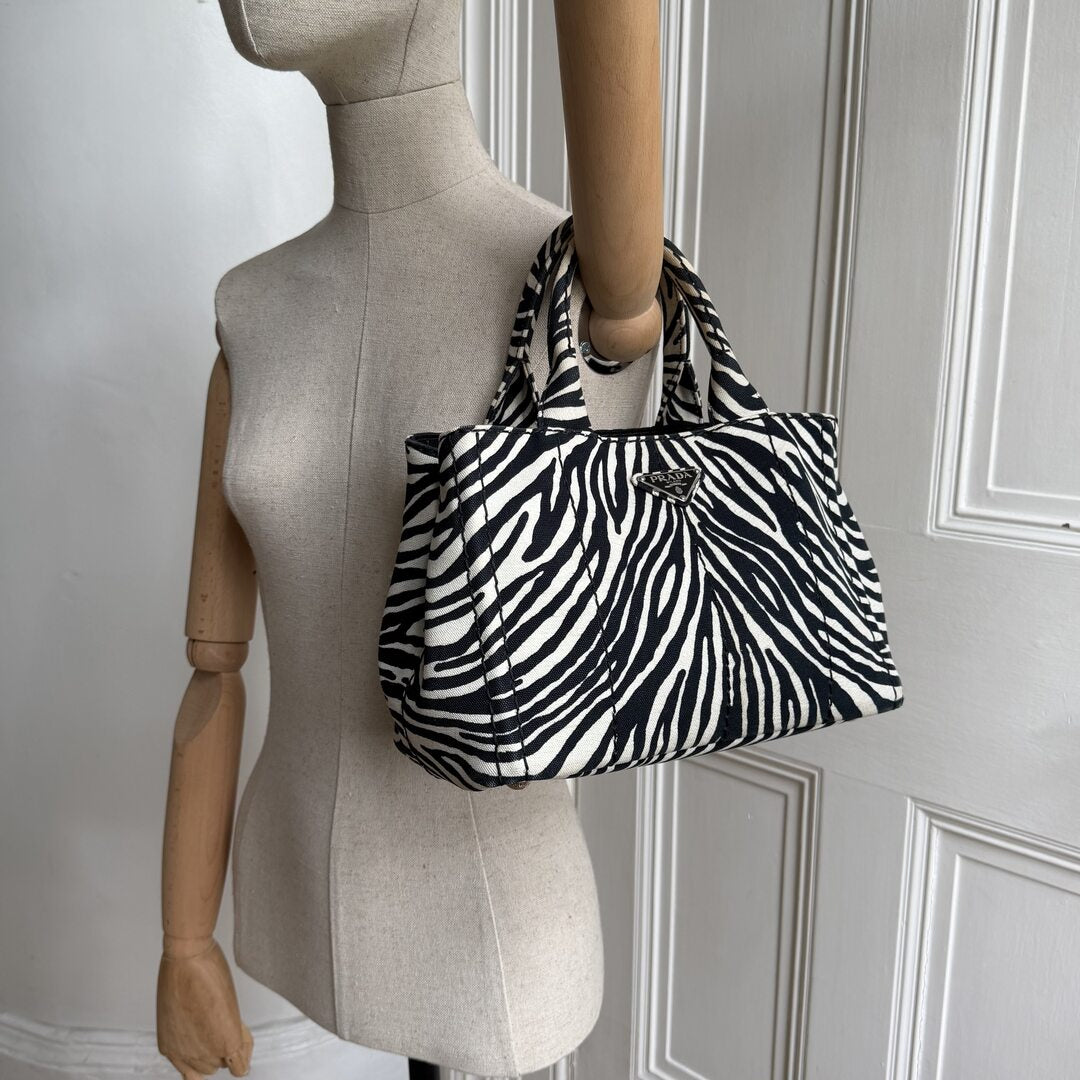 Prada Canapa Zebra Print Tote Bag
