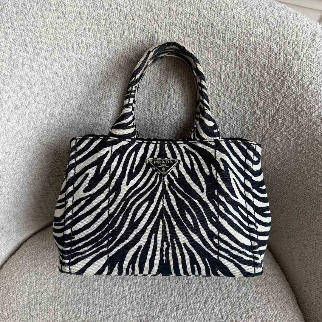 Prada Canapa Zebra Print Tote Bag