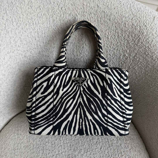 Prada Canapa Zebra Print Tote Bag