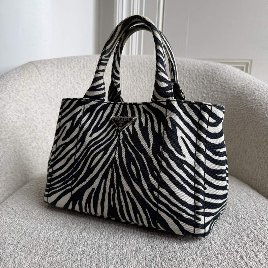 Prada Canapa Zebra Print Tote Bag