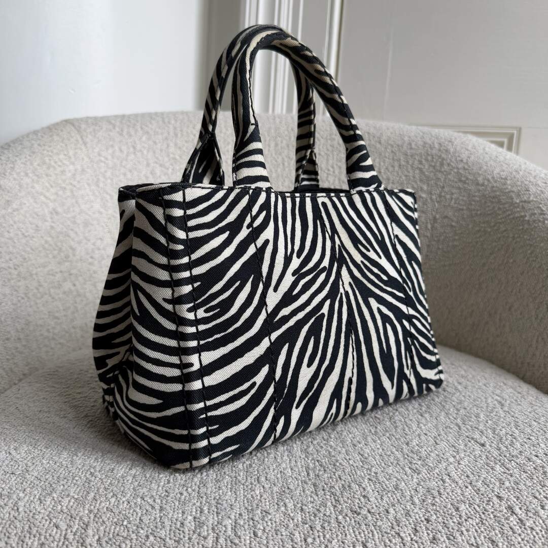 Prada Canapa Zebra Print Tote Bag