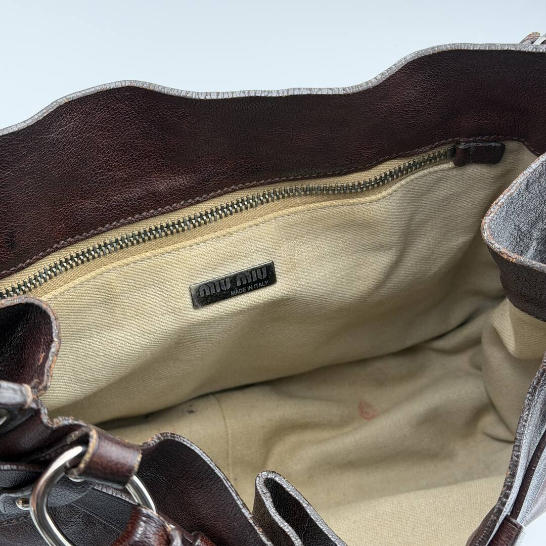 RARE Archive Miu Miu Studded Dark Brown Leather Shoulder Bag