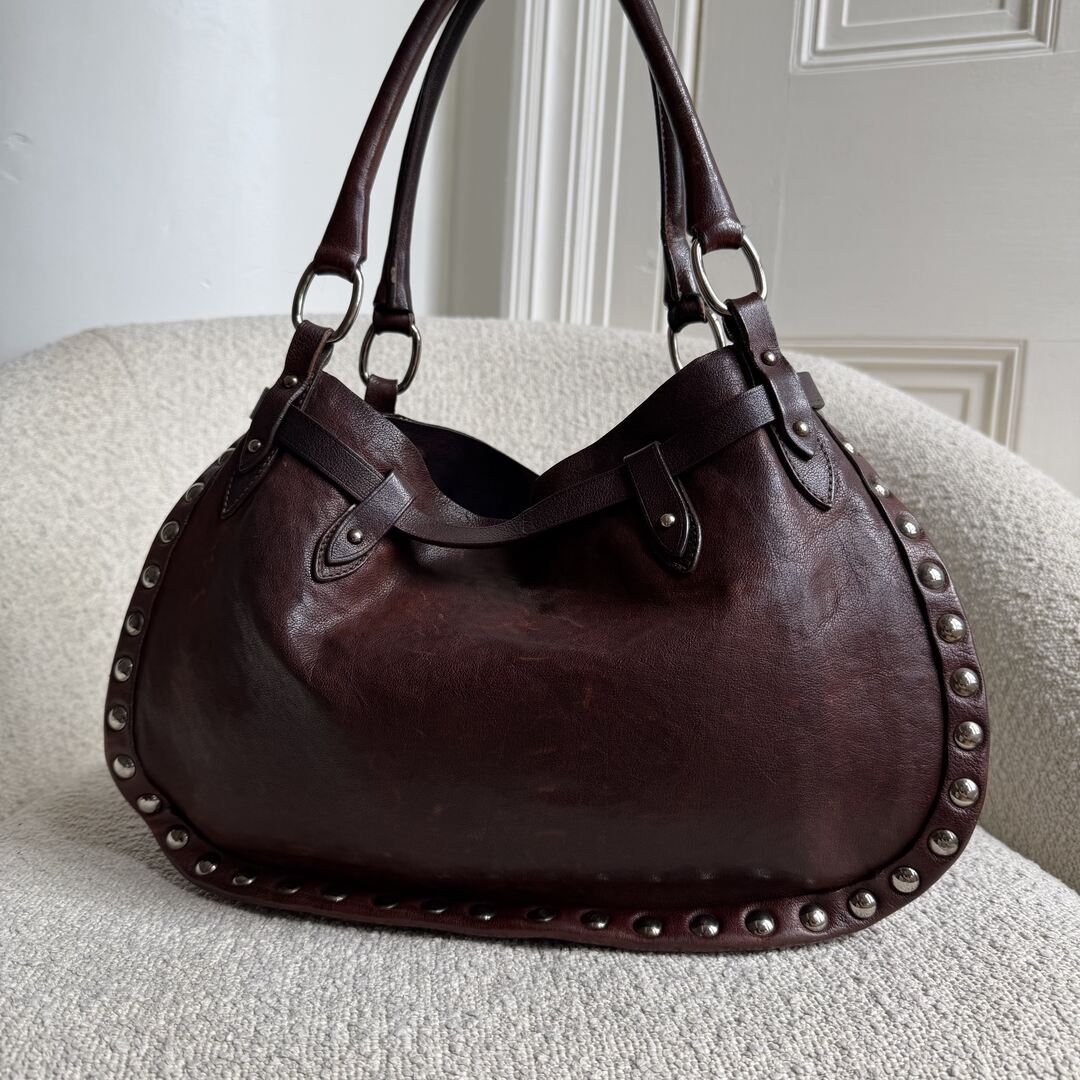RARE Archive Miu Miu Studded Dark Brown Leather Shoulder Bag