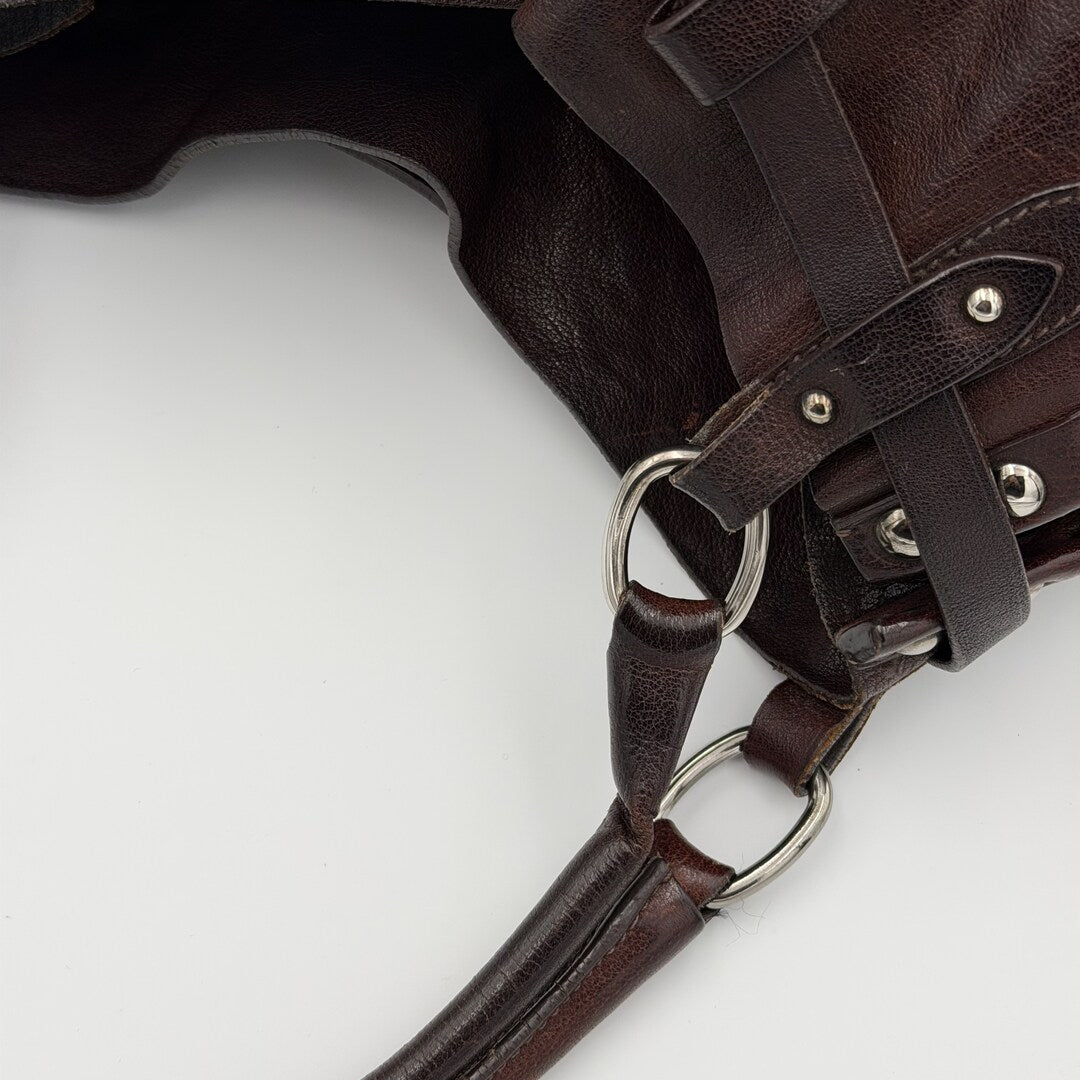 RARE Archive Miu Miu Studded Dark Brown Leather Shoulder Bag