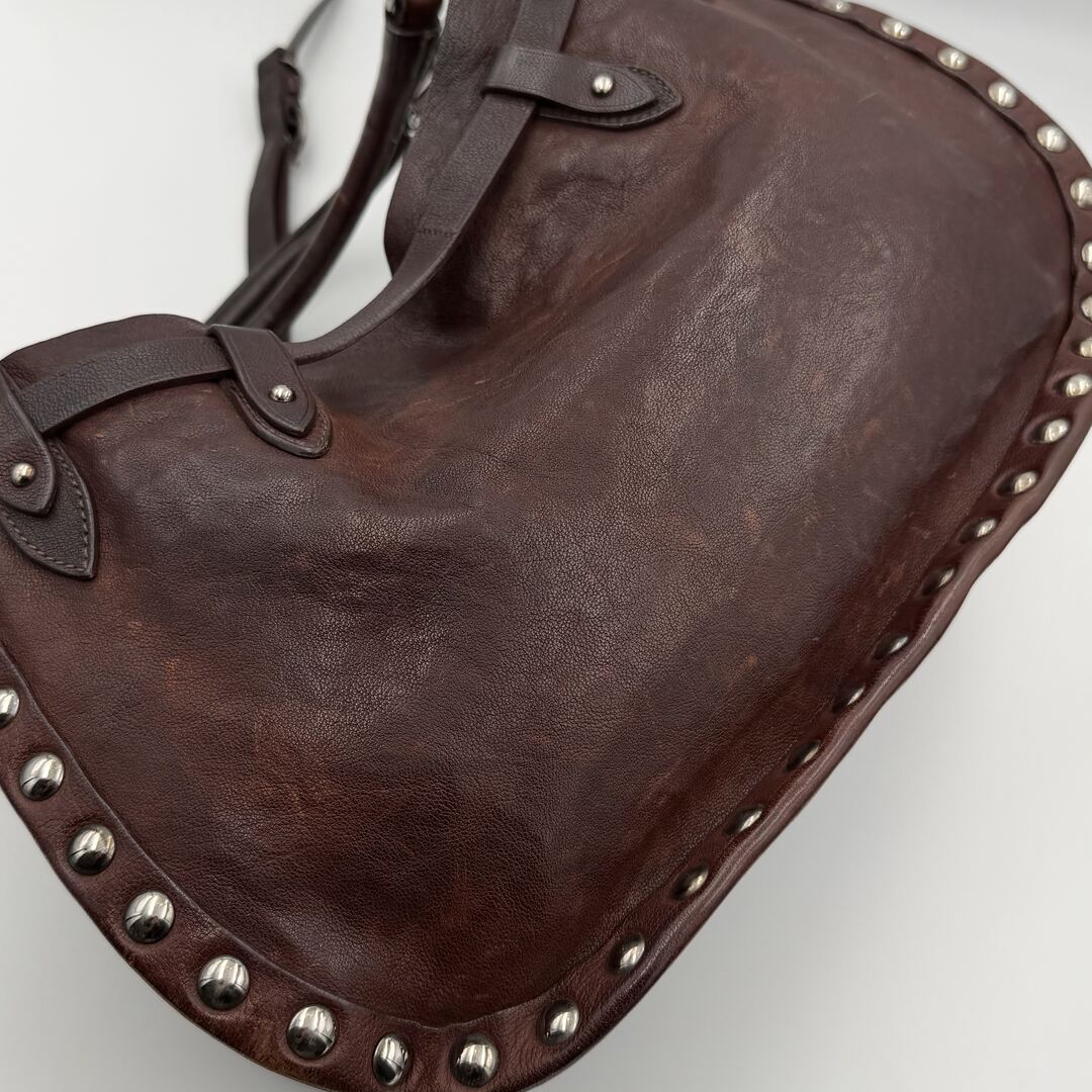 RARE Archive Miu Miu Studded Dark Brown Leather Shoulder Bag
