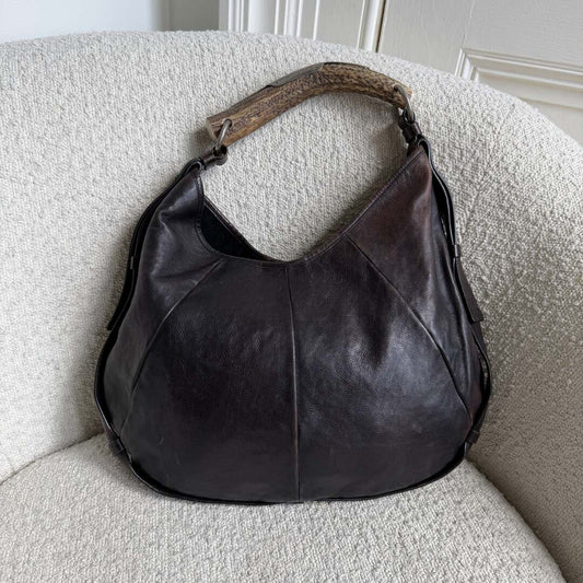 2000s YSL Mombasa Leather Dark Brown Shoulder Bag