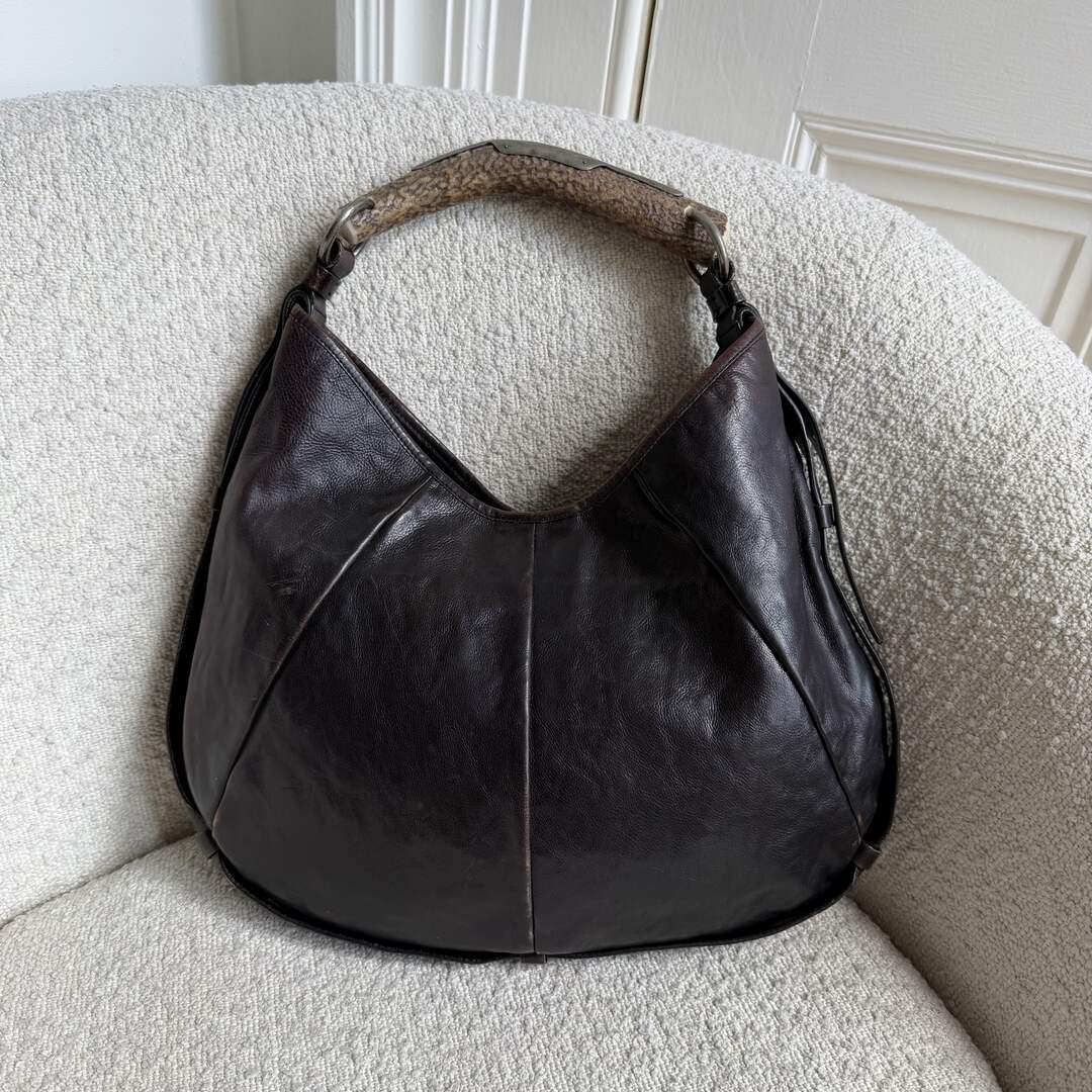 2000s YSL Mombasa Leather Dark Brown Shoulder Bag