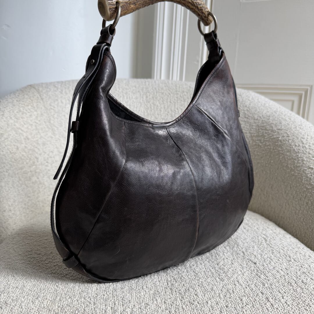 2000s YSL Mombasa Leather Dark Brown Shoulder Bag
