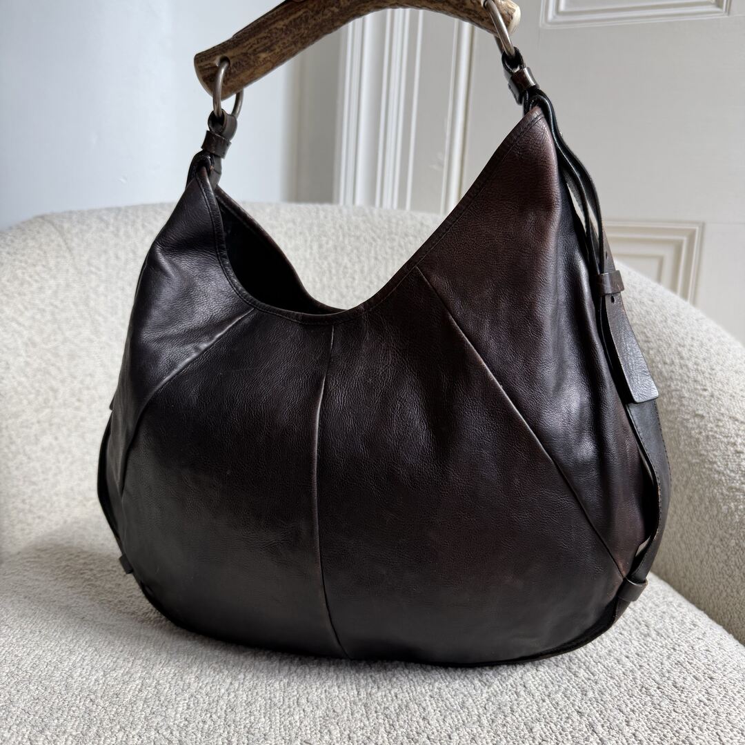2000s YSL Mombasa Leather Dark Brown Shoulder Bag