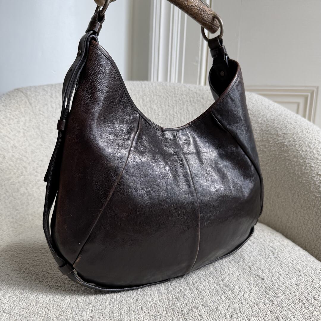 2000s YSL Mombasa Leather Dark Brown Shoulder Bag