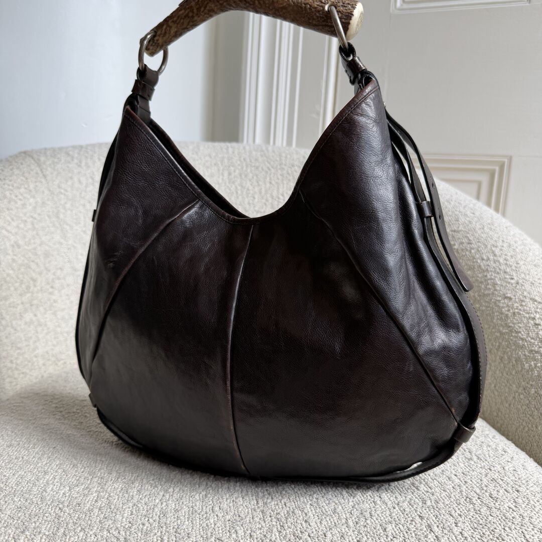 2000s YSL Mombasa Leather Dark Brown Shoulder Bag