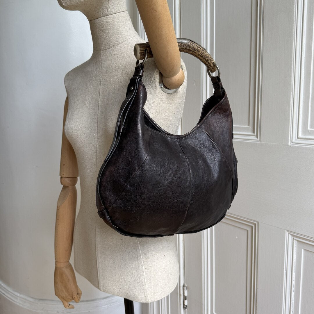 2000s YSL Mombasa Leather Dark Brown Shoulder Bag