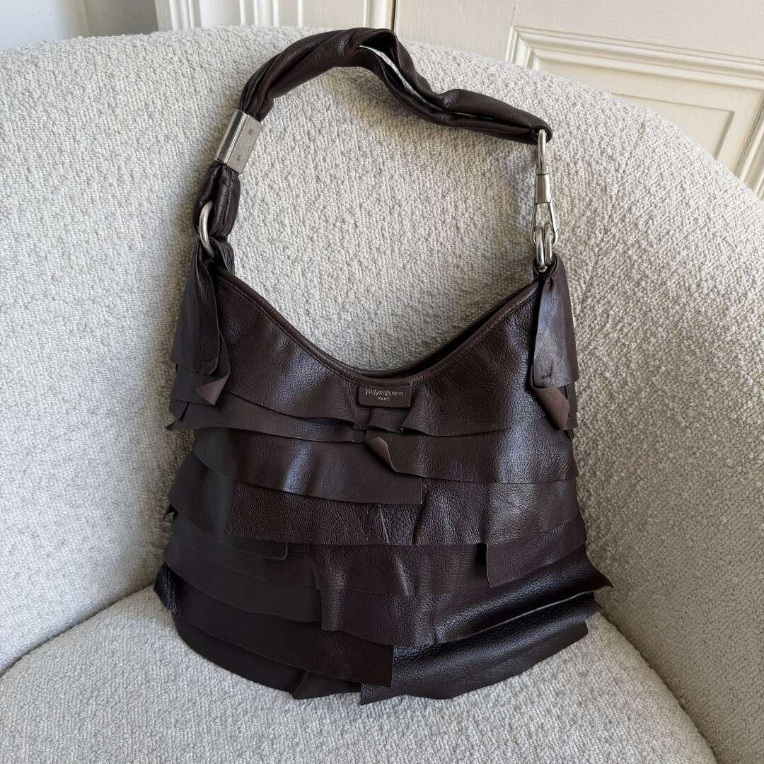 YSL Saint Tropez Leather Chocolate Brown Shoulder Bag
