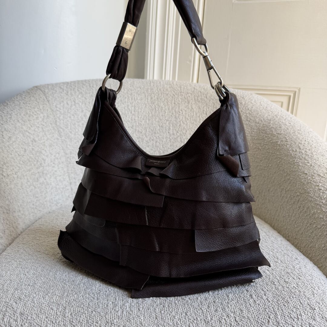 YSL Saint Tropez Leather Chocolate Brown Shoulder Bag