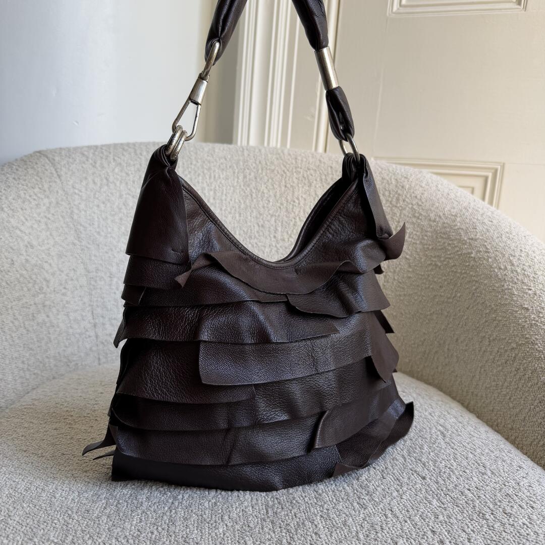 YSL Saint Tropez Leather Chocolate Brown Shoulder Bag