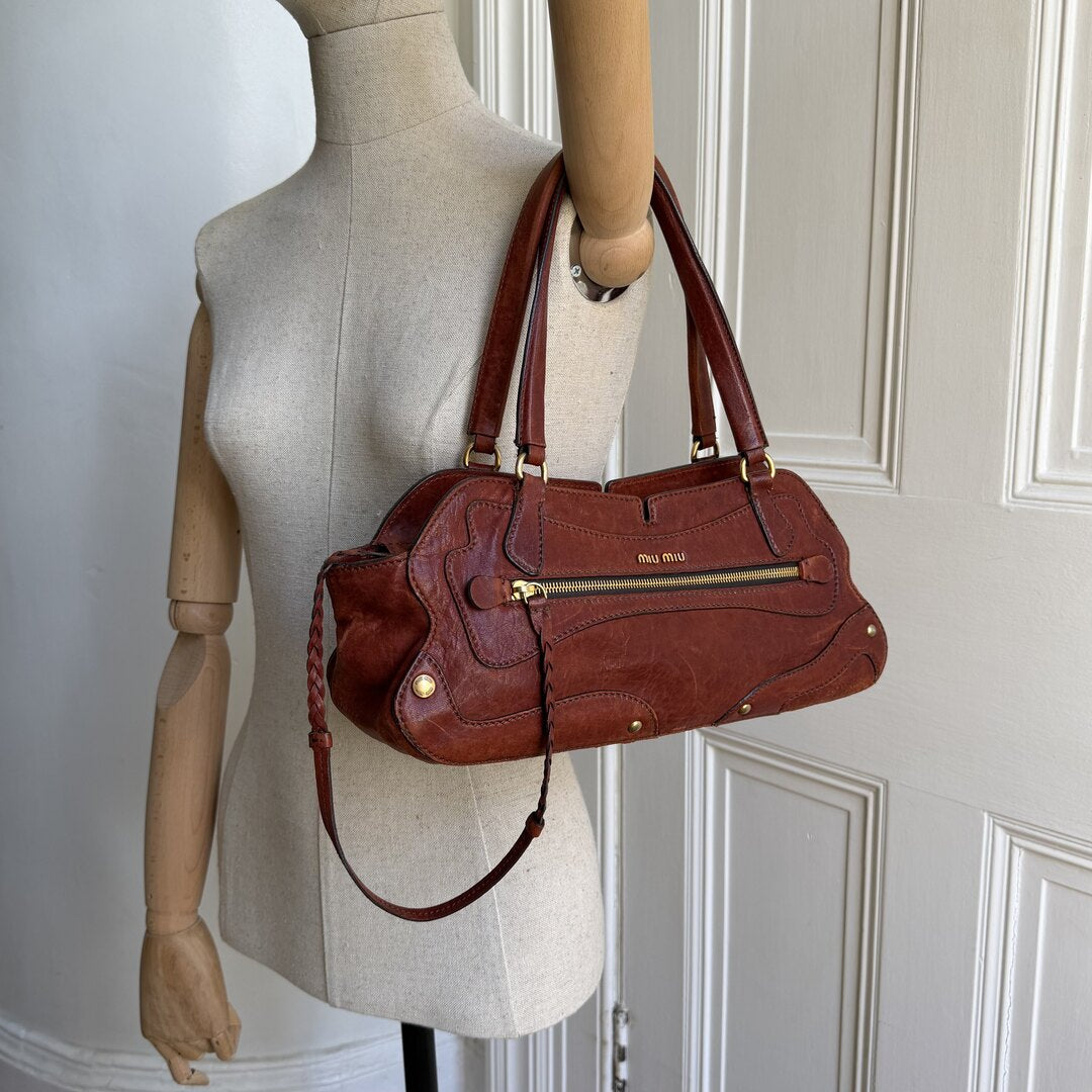 Archive Miu Miu Brown Leather Shoulder Bag