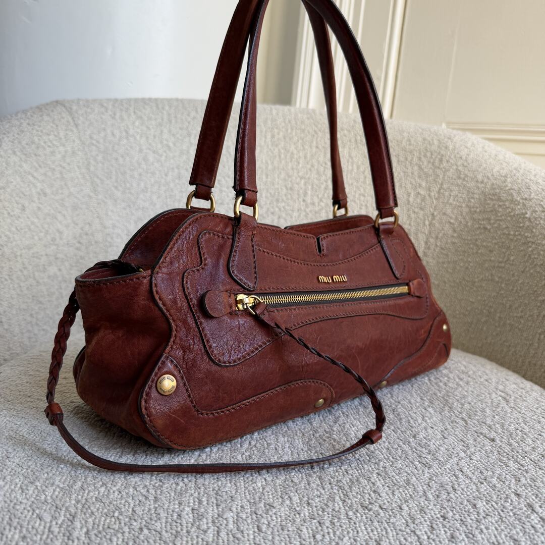 Archive Miu Miu Brown Leather Shoulder Bag