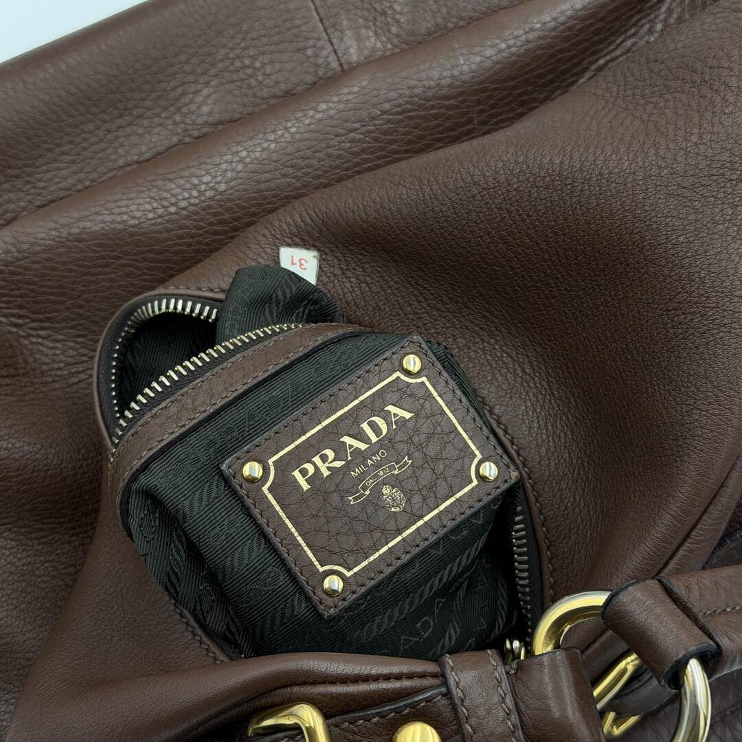 Prada Vitello Daino Brown Leather Shoulder Bag
