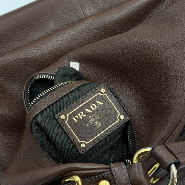 Prada Vitello Daino Brown Leather Shoulder Bag