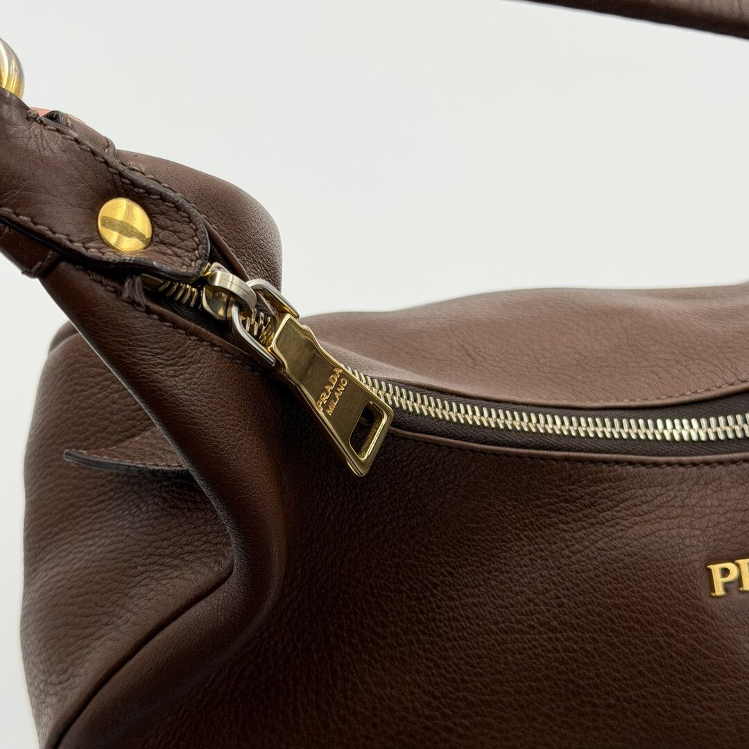 Prada Vitello Daino Brown Leather Shoulder Bag