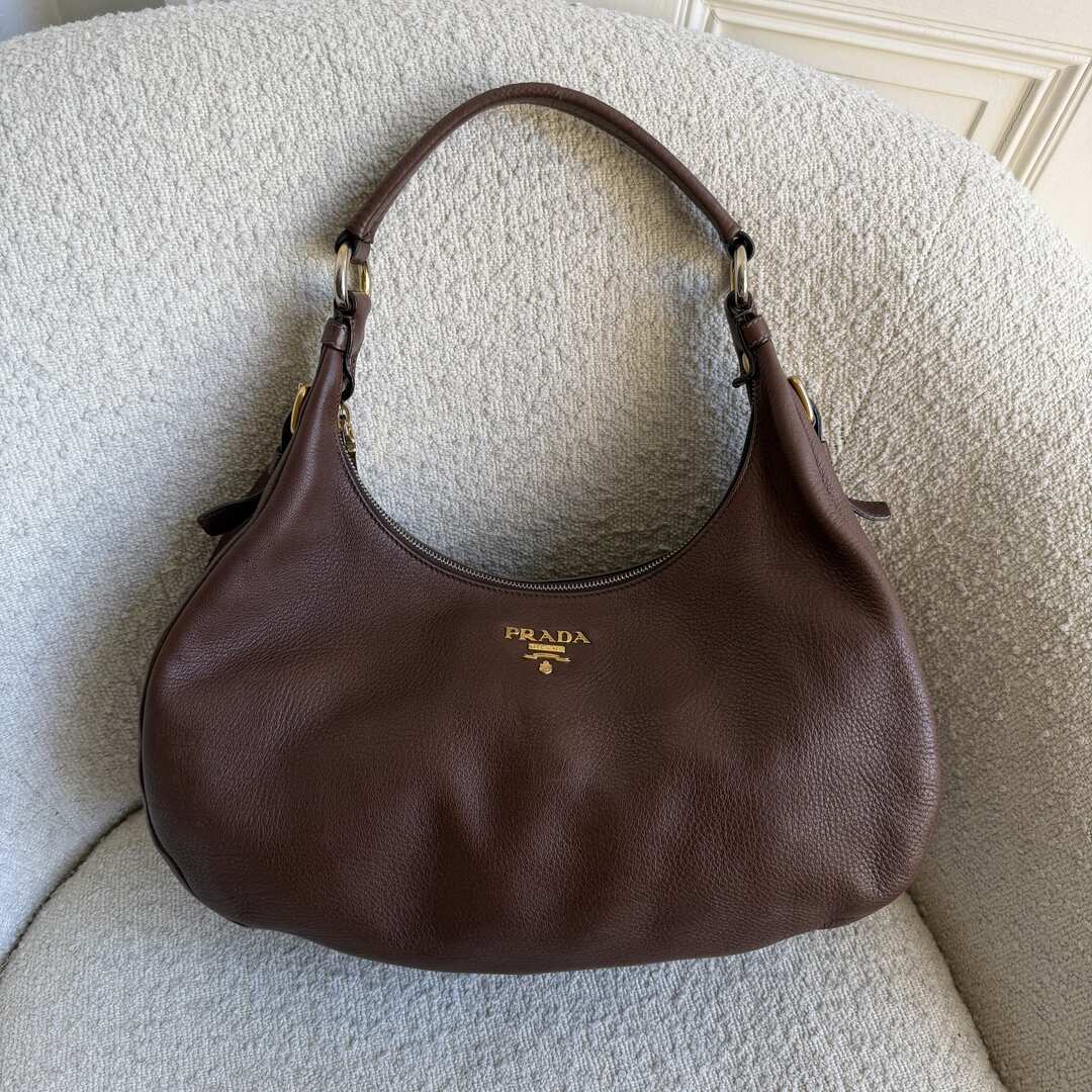 Prada Vitello Daino Brown Leather Shoulder Bag