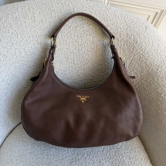 Prada Vitello Daino Brown Leather Shoulder Bag