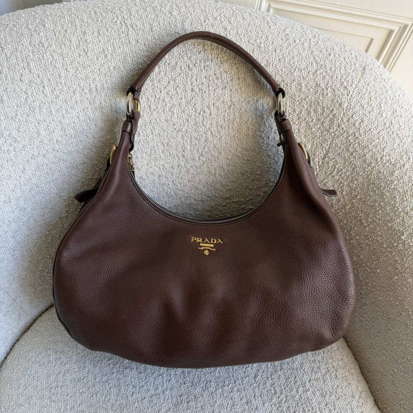Prada Vitello Daino Brown Leather Shoulder Bag