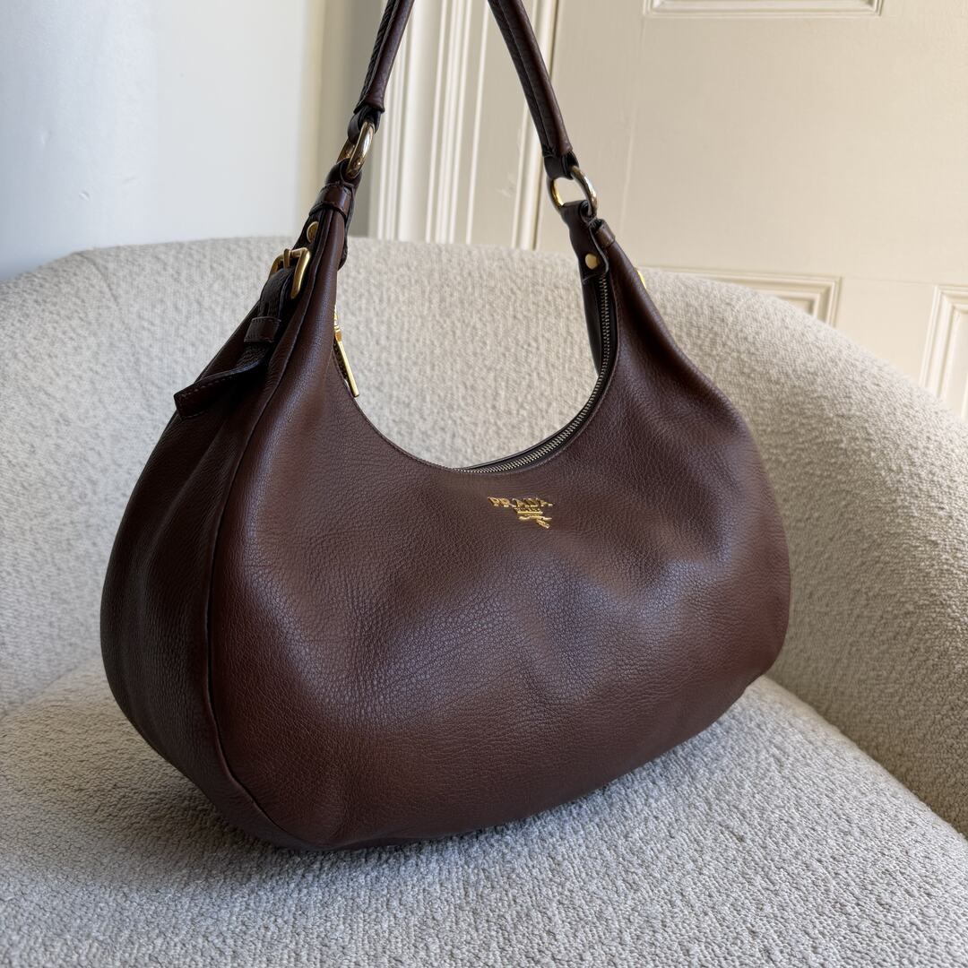 Prada Vitello Daino Brown Leather Shoulder Bag