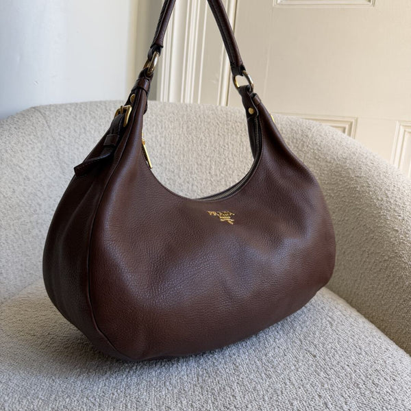 Prada Vitello Daino Brown Leather Shoulder Bag