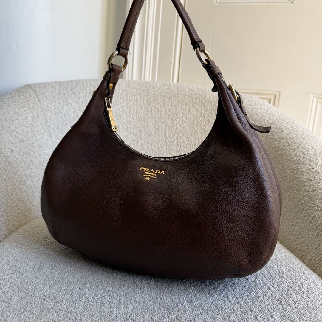 Prada Vitello Daino Brown Leather Shoulder Bag