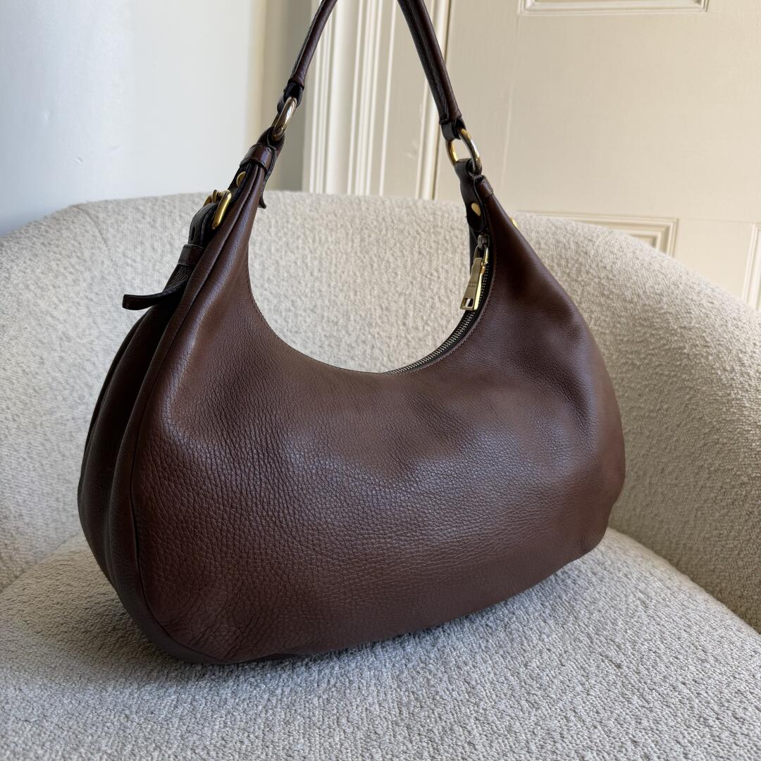 Prada Vitello Daino Brown Leather Shoulder Bag
