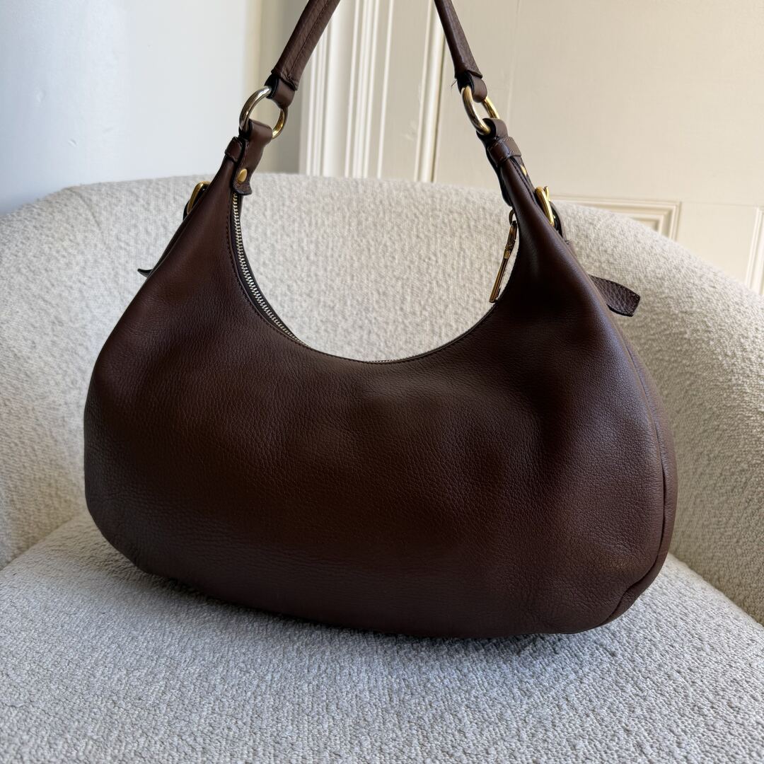 Prada Vitello Daino Brown Leather Shoulder Bag