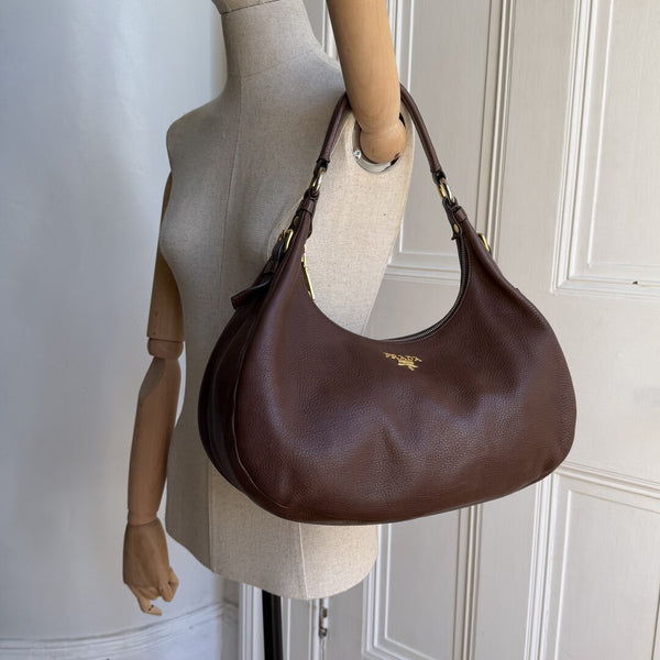 Prada Vitello Daino Brown Leather Shoulder Bag
