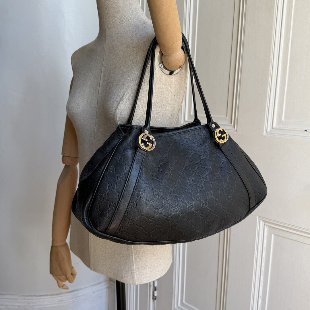 Gucci Guccissima Twins Leather Black Tote Bag