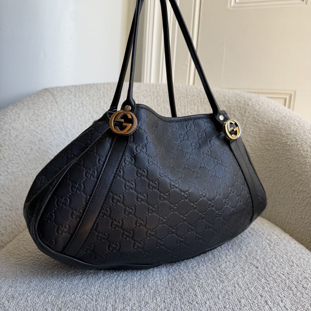 Gucci Guccissima Twins Leather Black Tote Bag